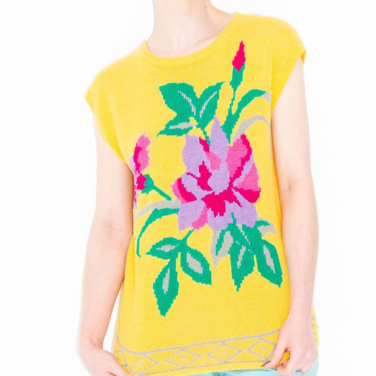 Vintage 80s Yellow Flower Sweater