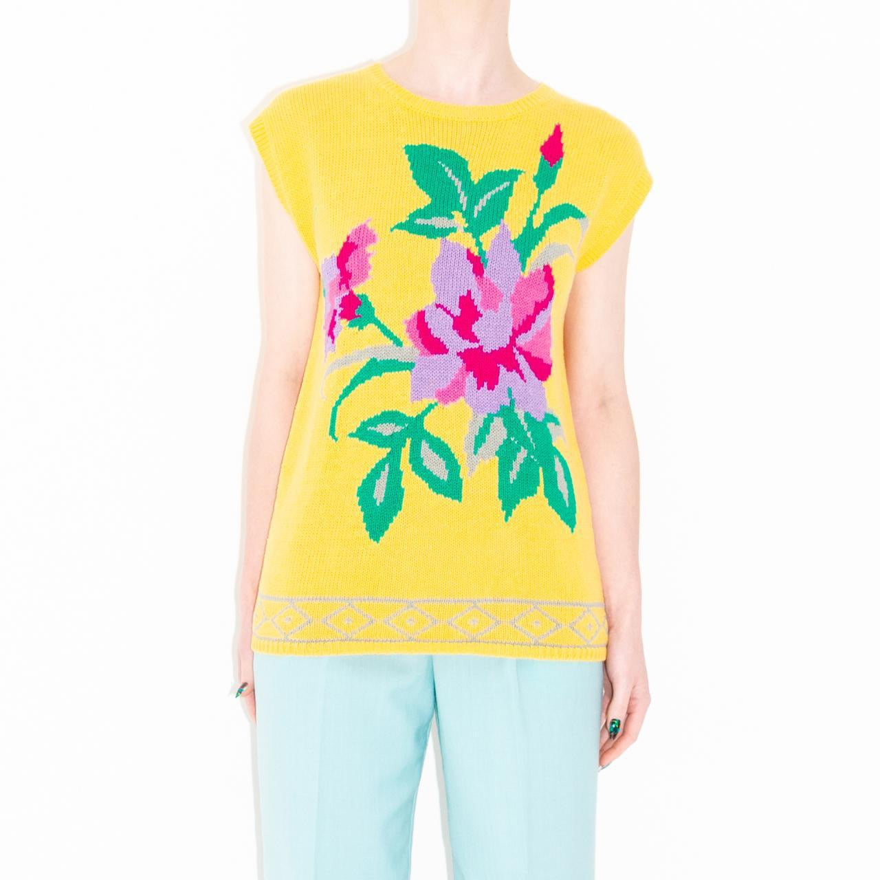 Vintage 80s Yellow Flower Sweater