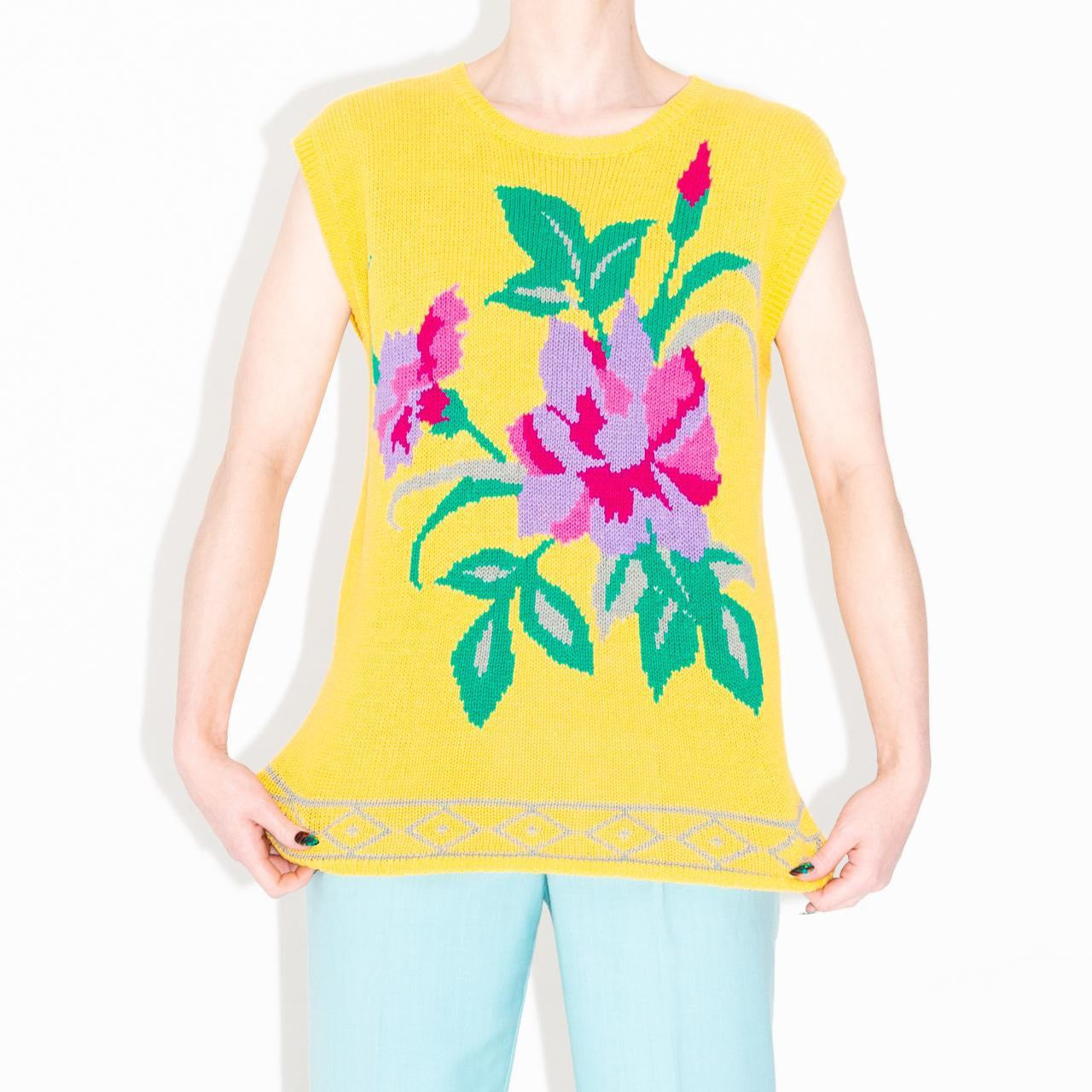 Vintage 80s Yellow Flower Sweater