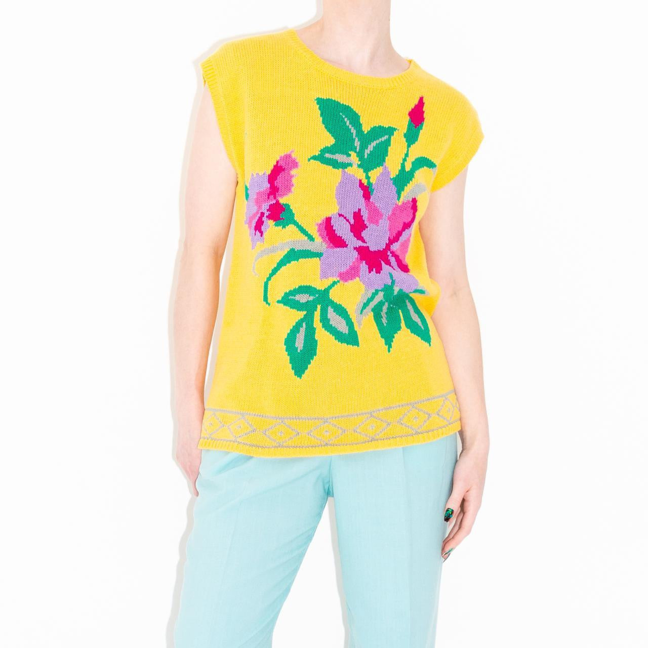 Vintage 80s Yellow Flower Sweater