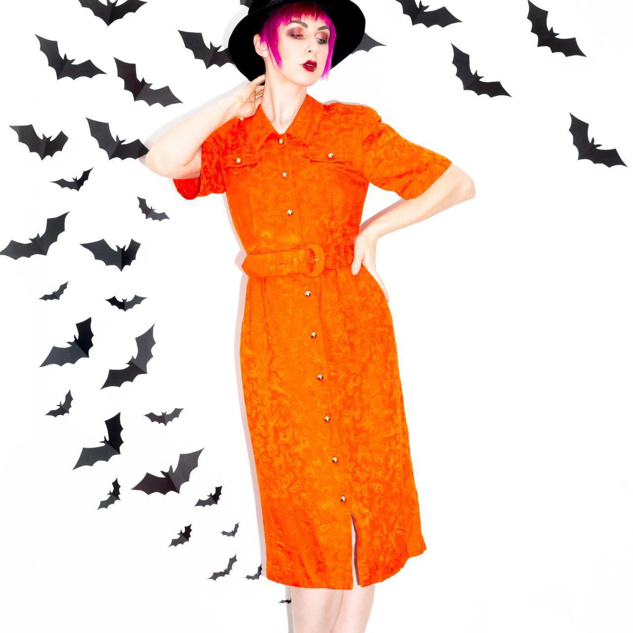 vintage 80s Pumpkin Orange Dress