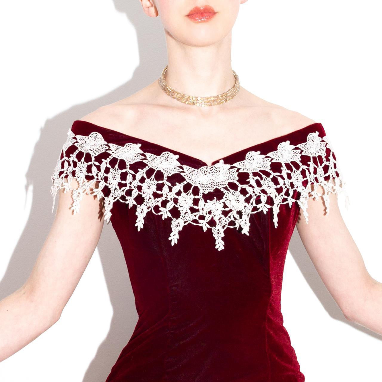 vtg 80s Velvet Red Wine Dress