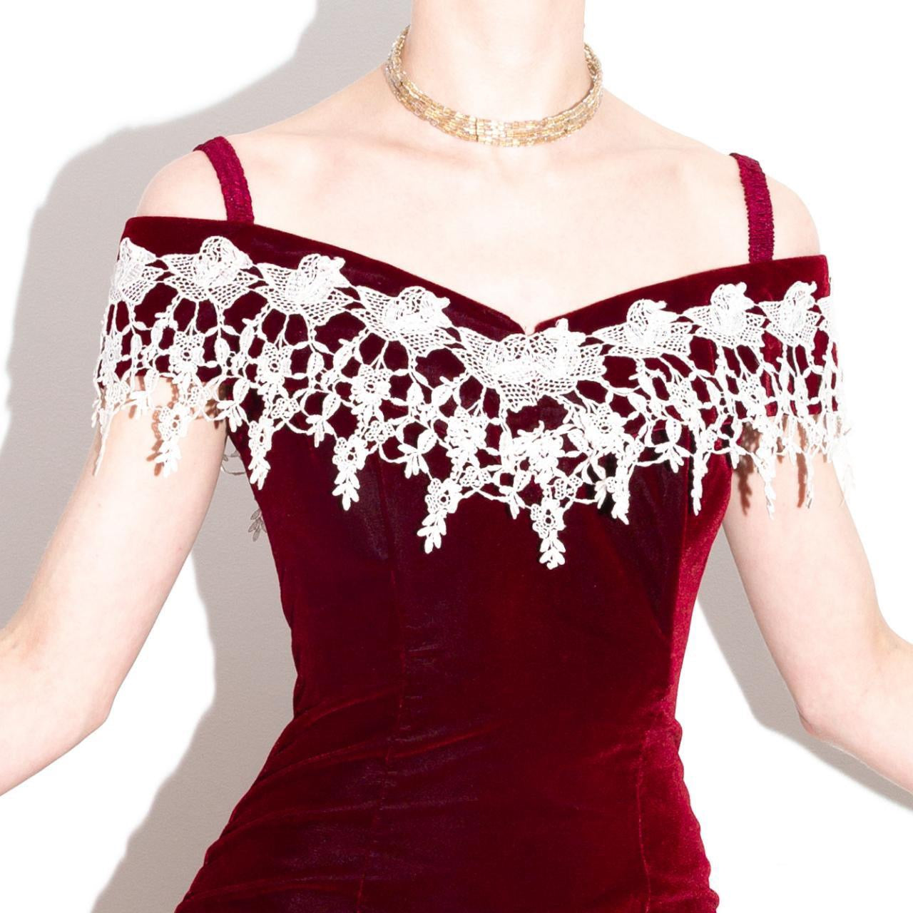 vtg 80s Velvet Red Wine Dress