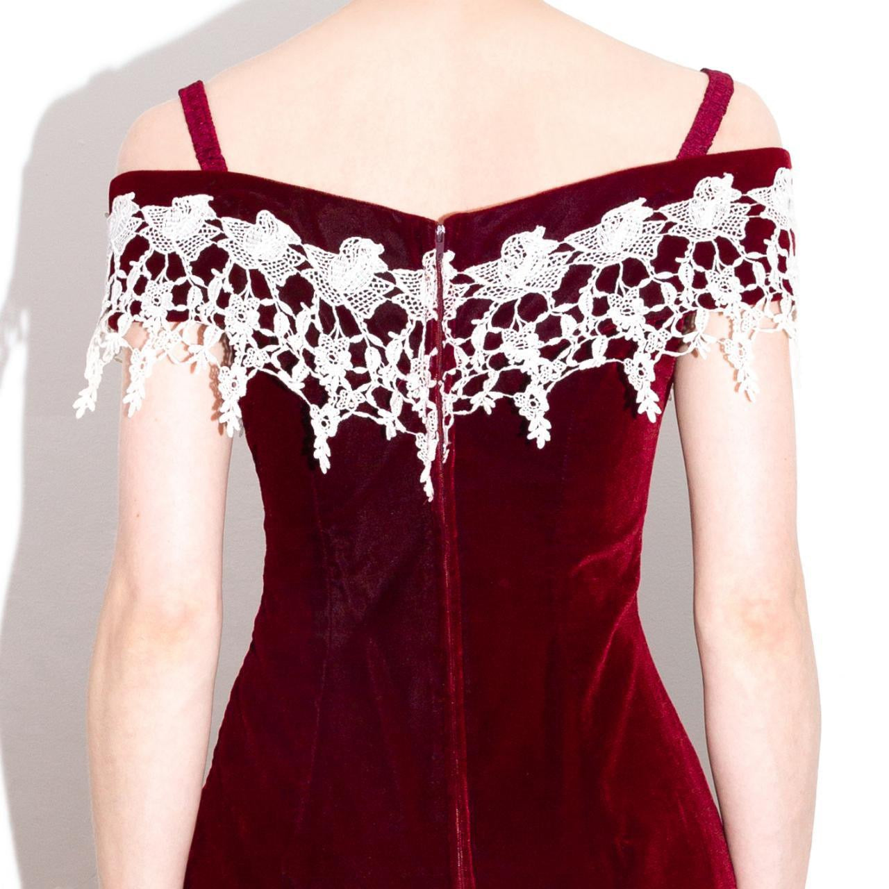 vtg 80s Velvet Red Wine Dress