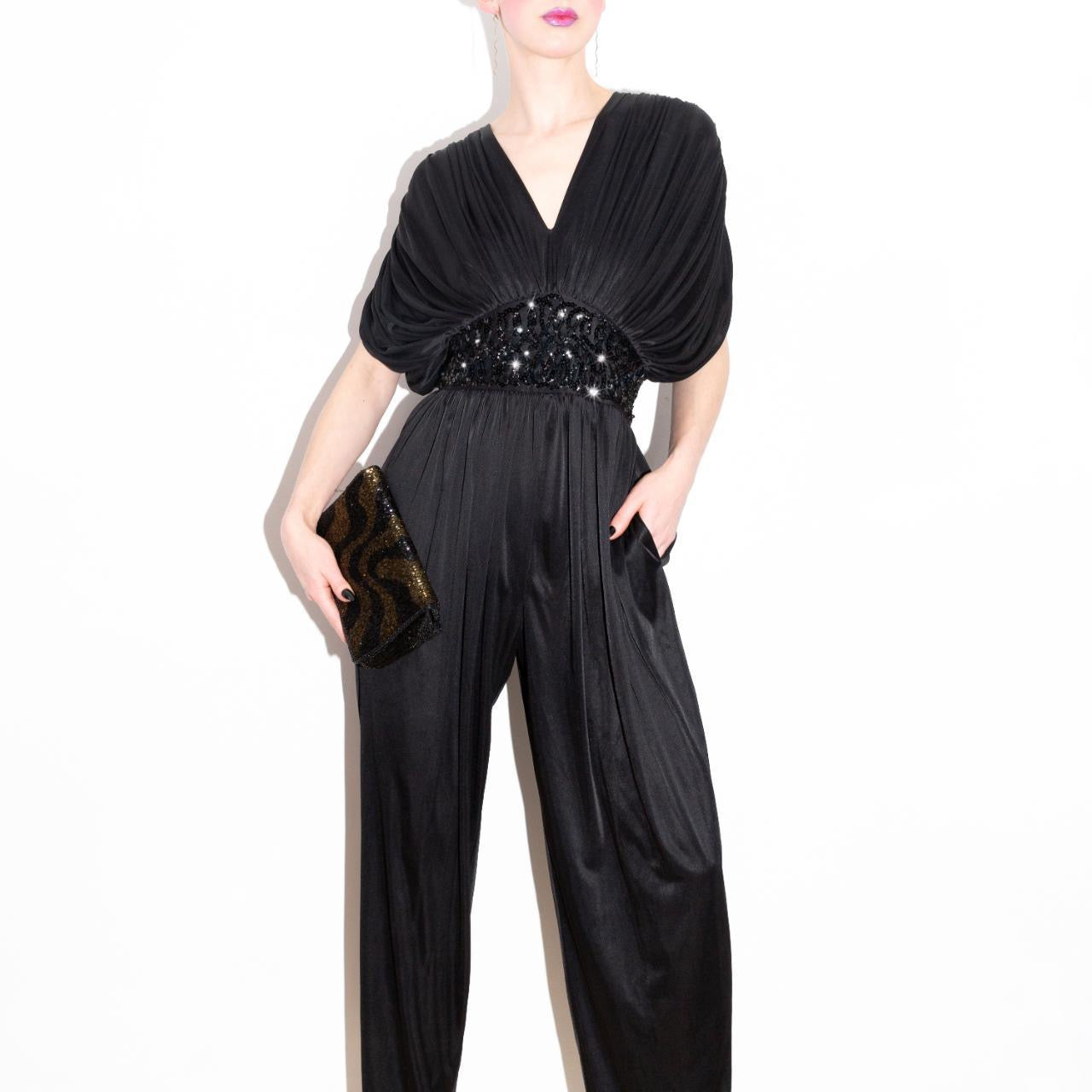 vintage 80s black party jumpsuit