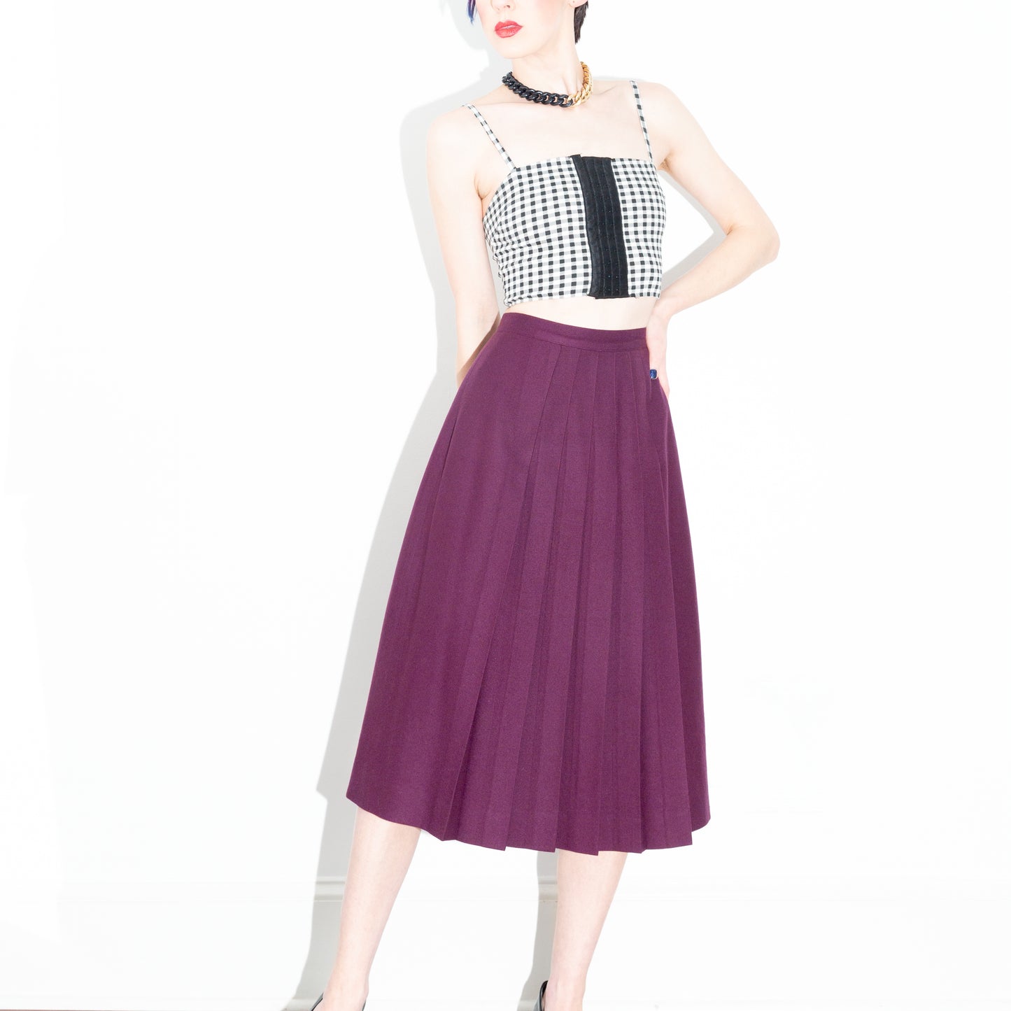 Vintage 80s Purple Pleated Skirt