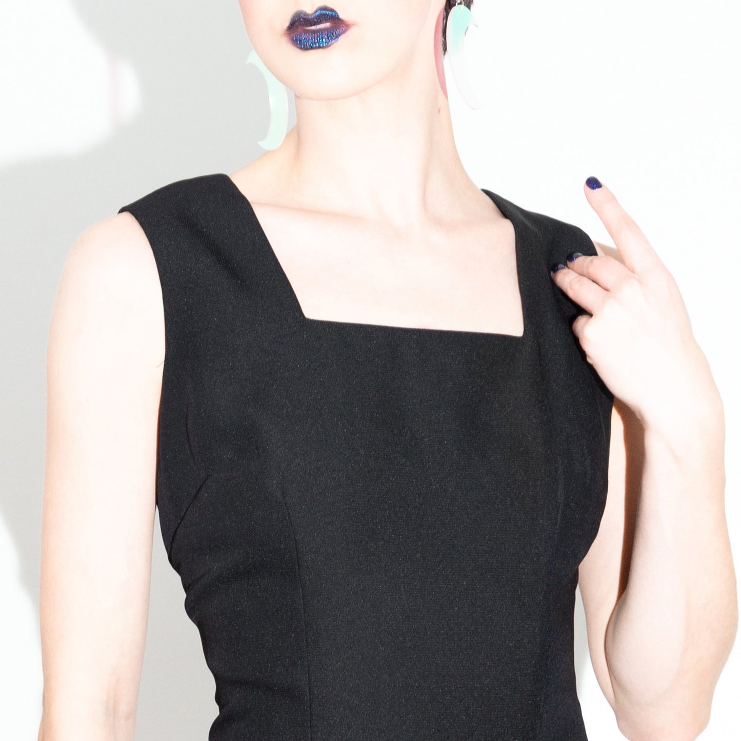 Vintage 80s Square Neckline Hourglass Black Mini Dress