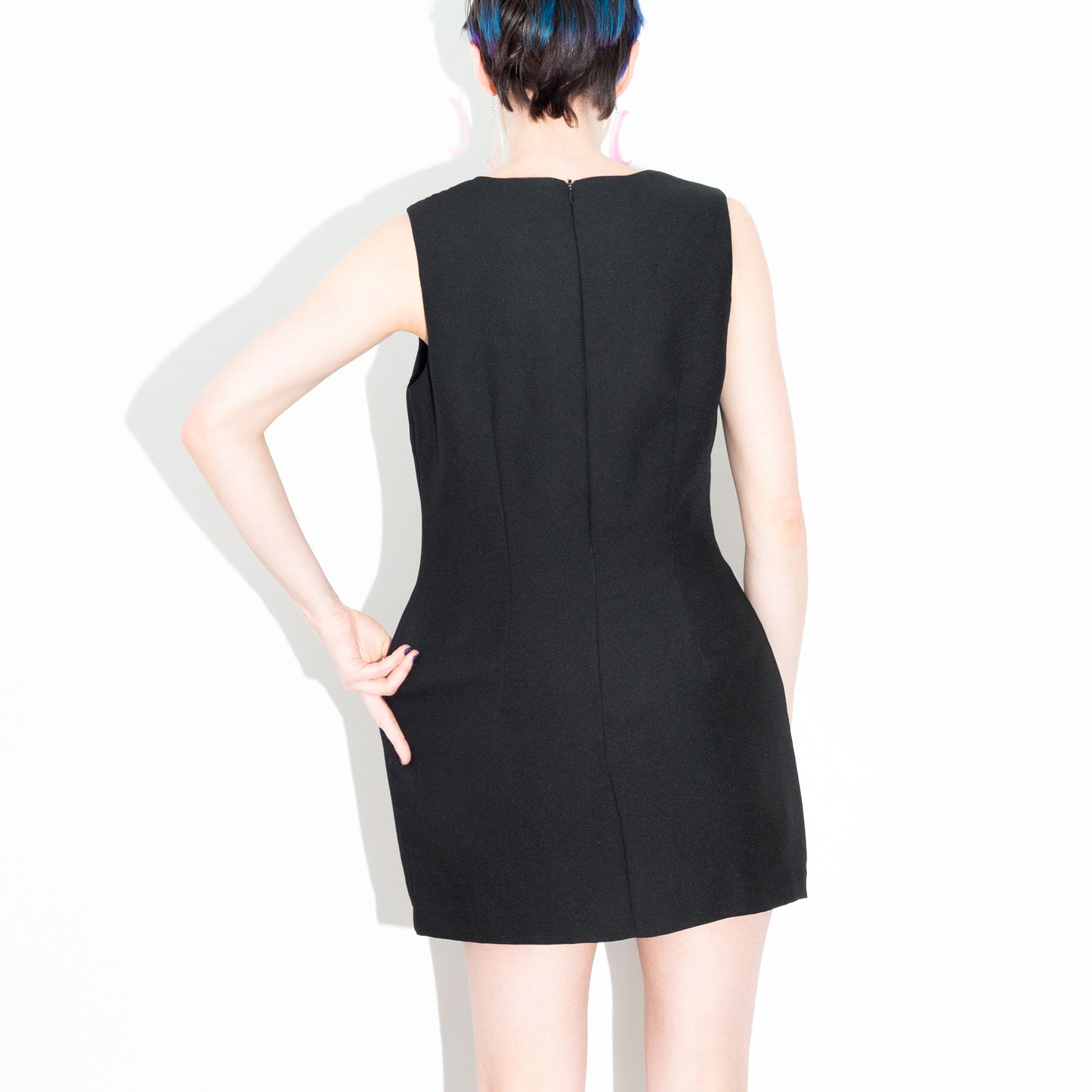 Vintage 80s Square Neckline Hourglass Black Mini Dress