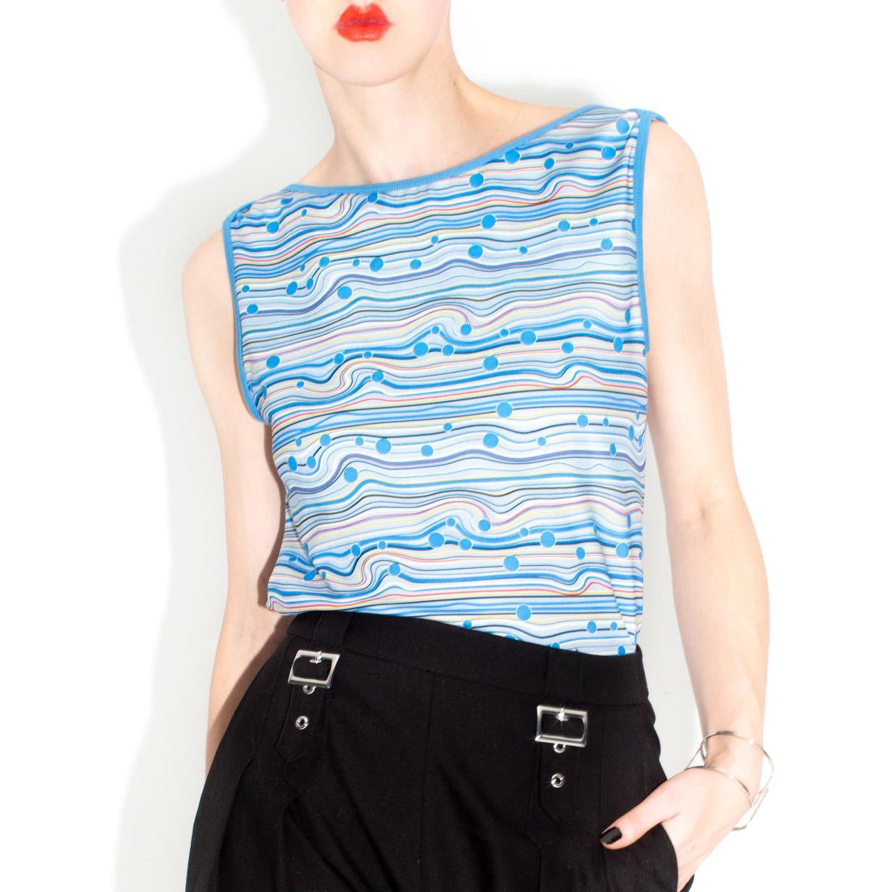 Y2K Blue Abstract Print Sleeveless Top