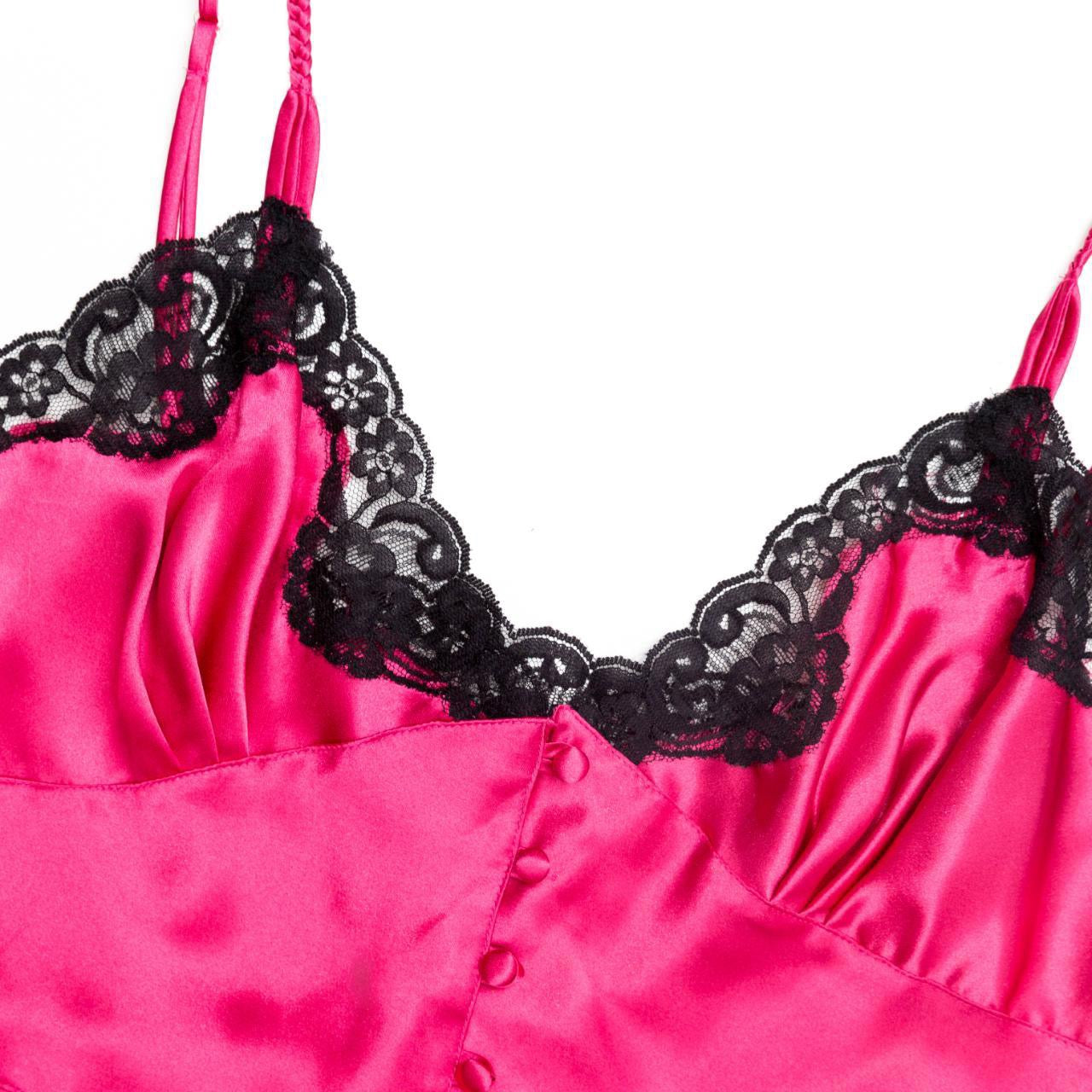 Vintage 90s Hot Pink Teddy with Black Lace