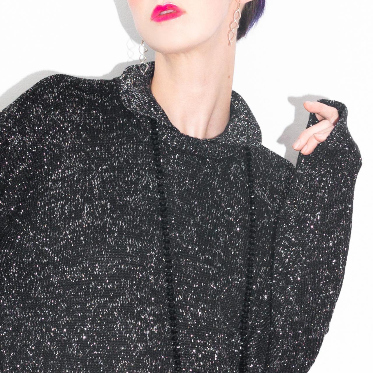 Vintage 80s Black and Metallic Silver Sweater