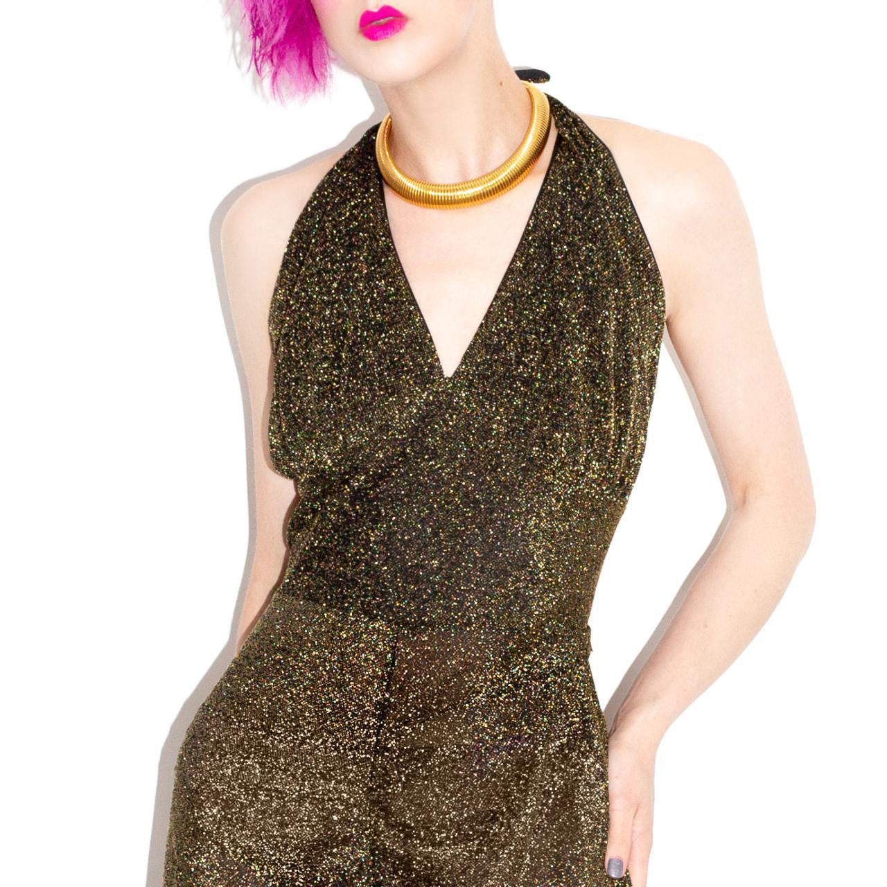 Vintage 70s Handmade Black and Gold Disco Party Dress