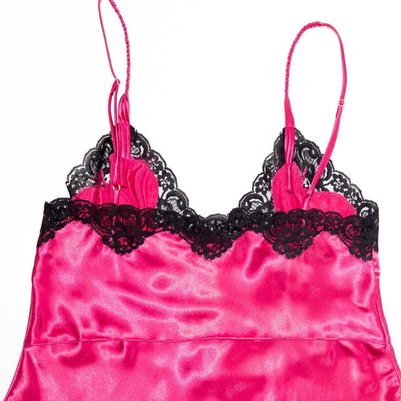 Vintage 90s Hot Pink Teddy with Black Lace