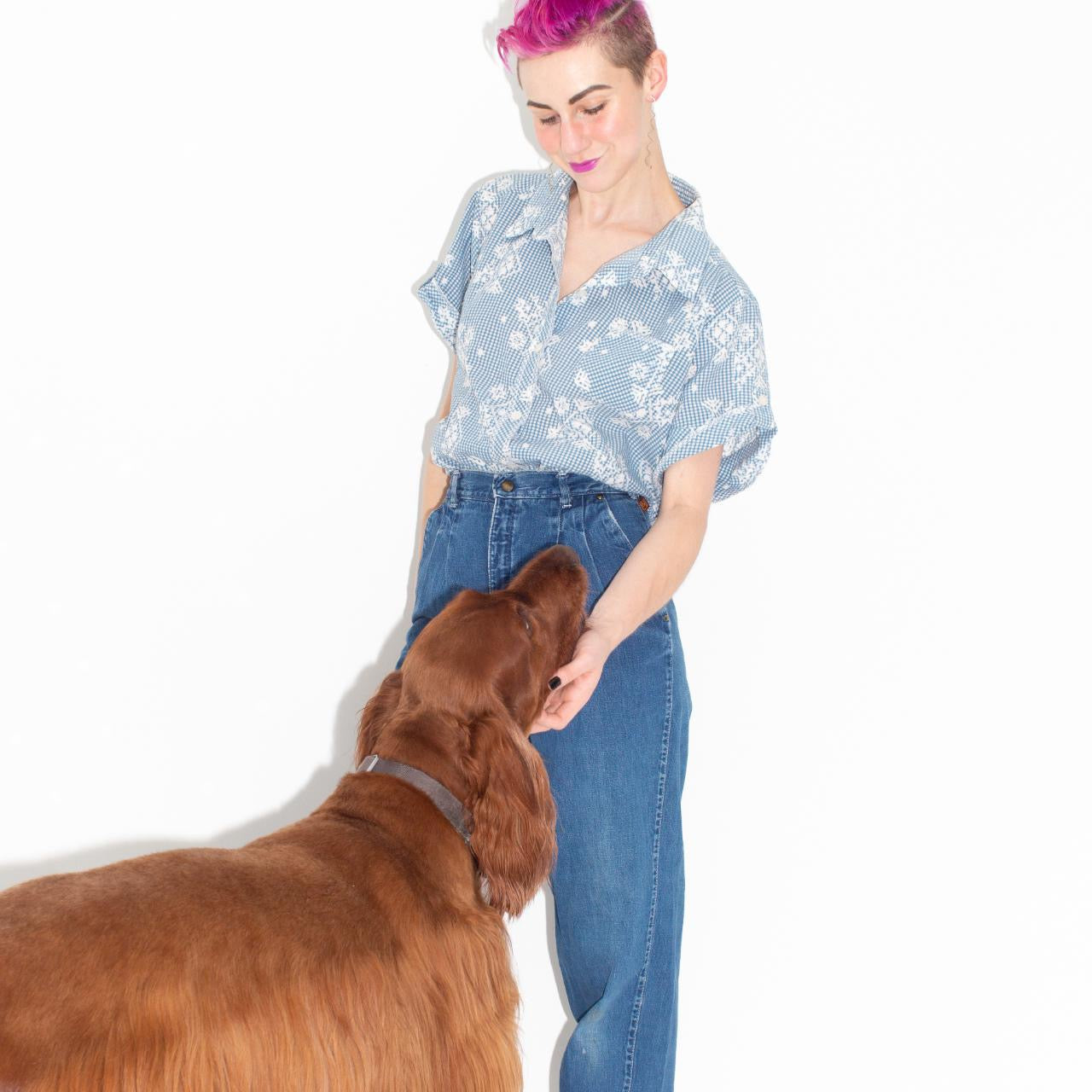 Vintage Baby Blue and White Floral Woolrich Top