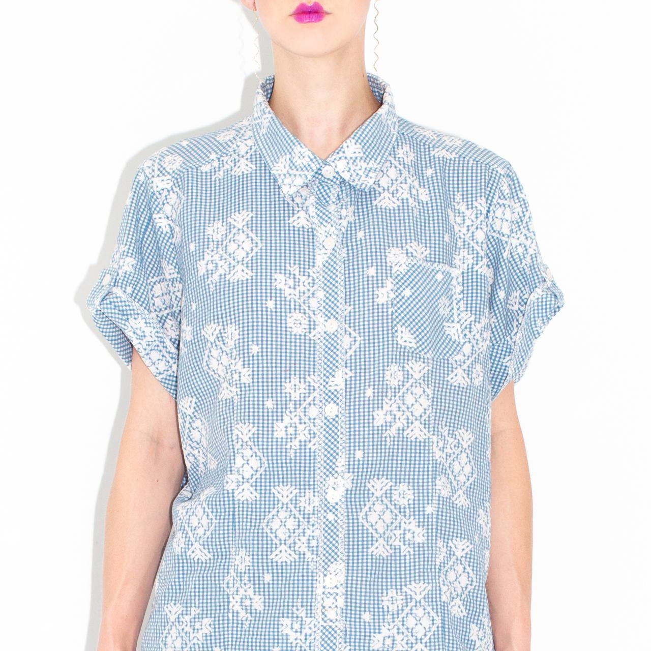 Vintage Baby Blue and White Floral Woolrich Top