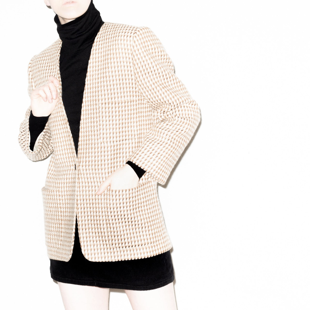 Vintage 80s Brown Houndstooth Blazer with Matching Scarf