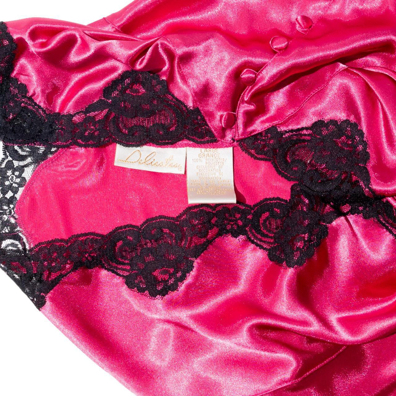 Vintage 90s Hot Pink Teddy with Black Lace