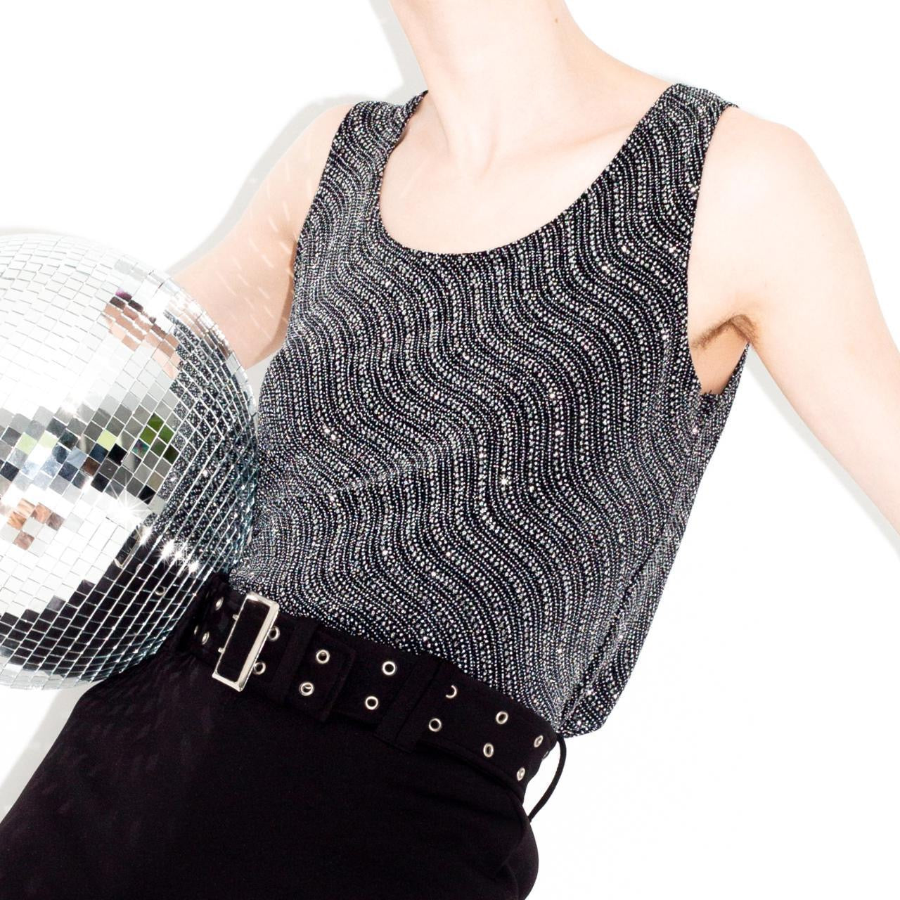 Vintage 90s Black with Silver Glitter Disco Set