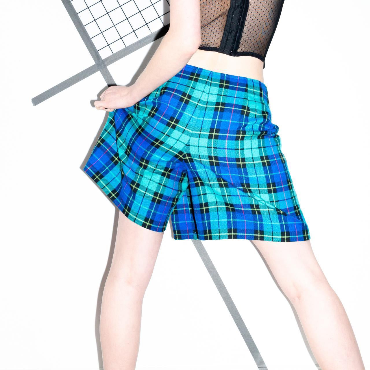 Vintage 90s Blue Plaid Skort