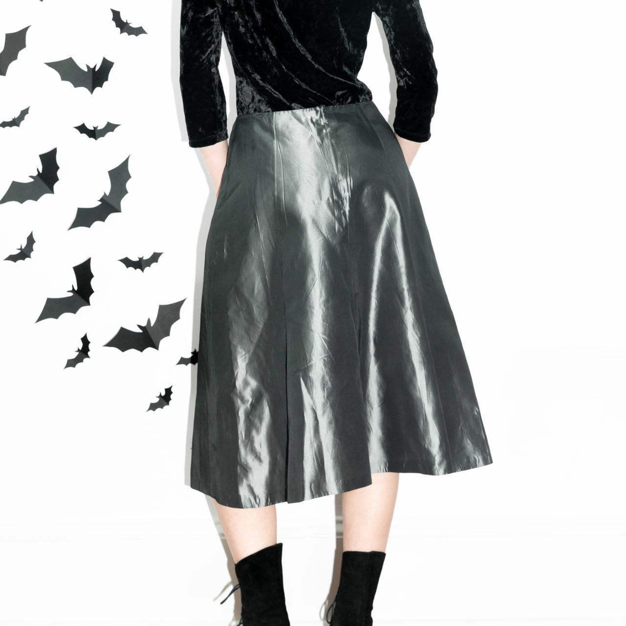 Vintage Futuristic Metallic Silver A-Line Skirt