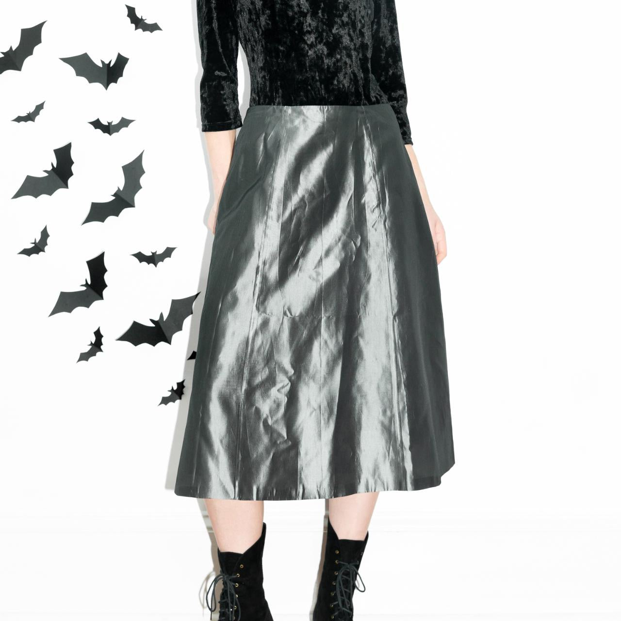 Vintage Futuristic Metallic Silver A-Line Skirt