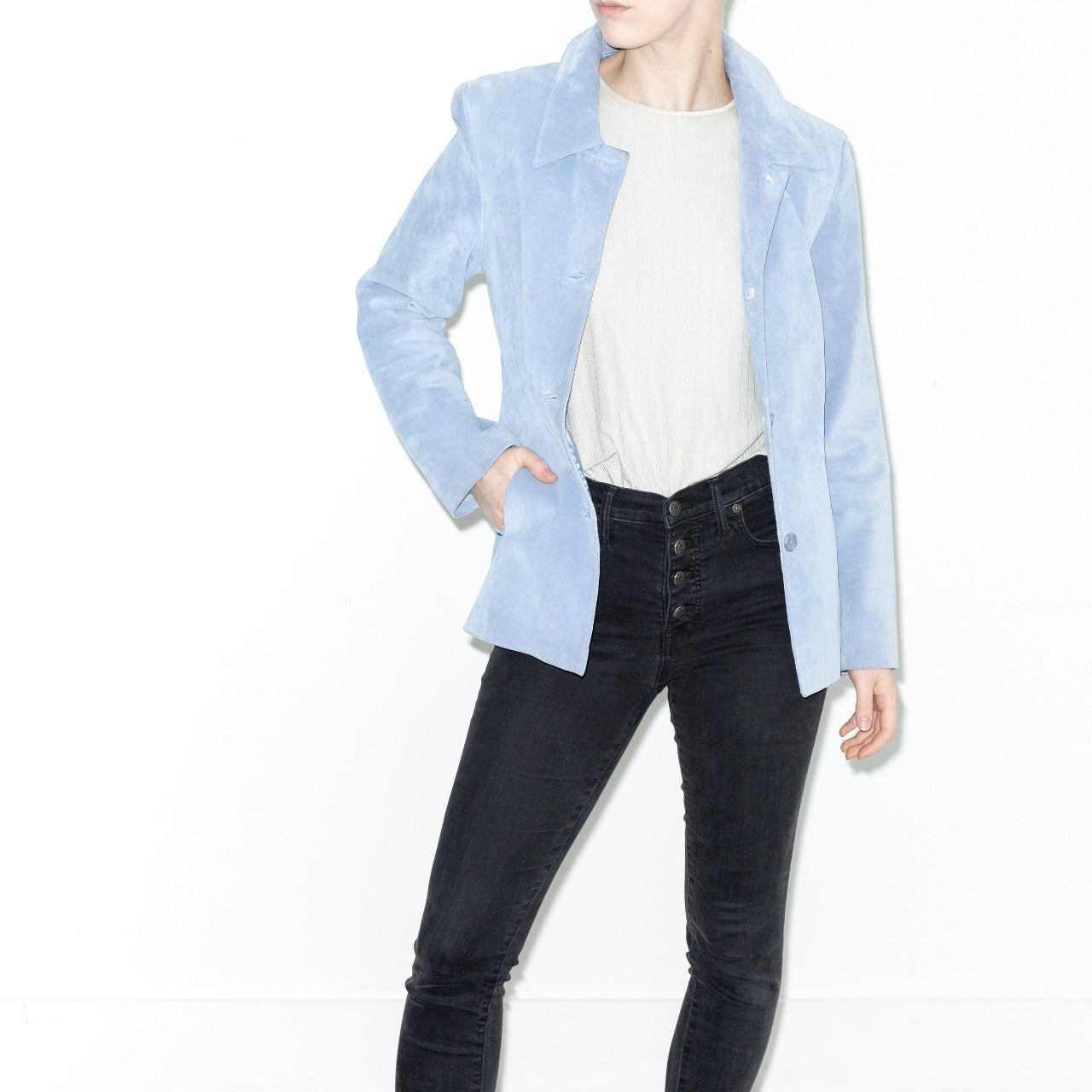 Y2K Baby Blue Suede Blazer Jacket