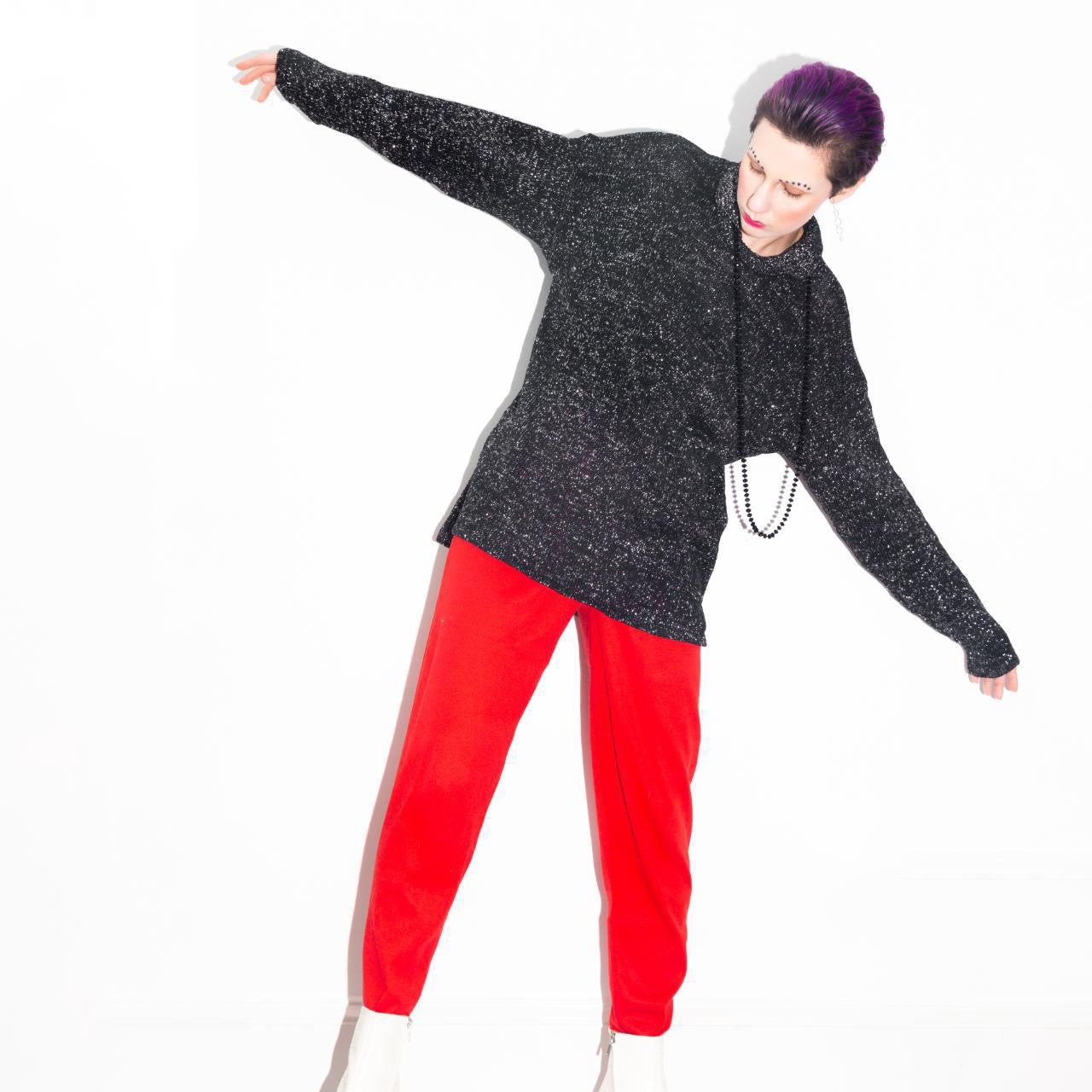 Vintage 80s Black and Metallic Silver Sweater