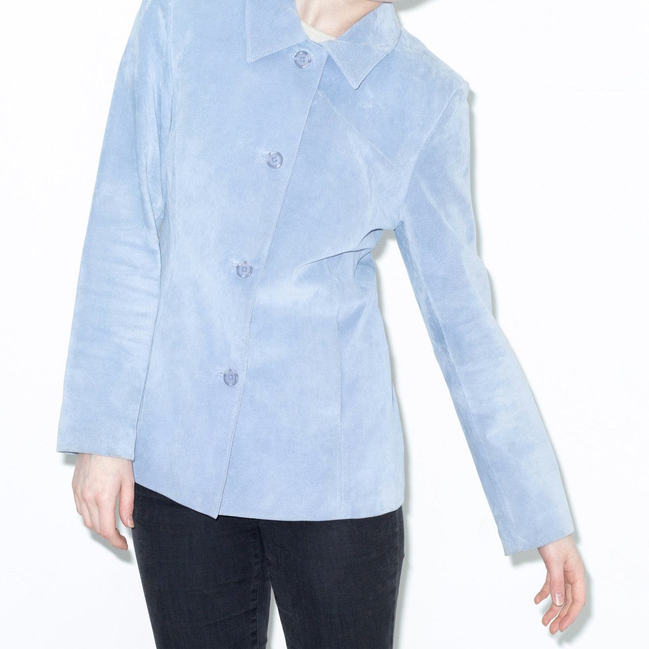 Y2K Baby Blue Suede Blazer Jacket