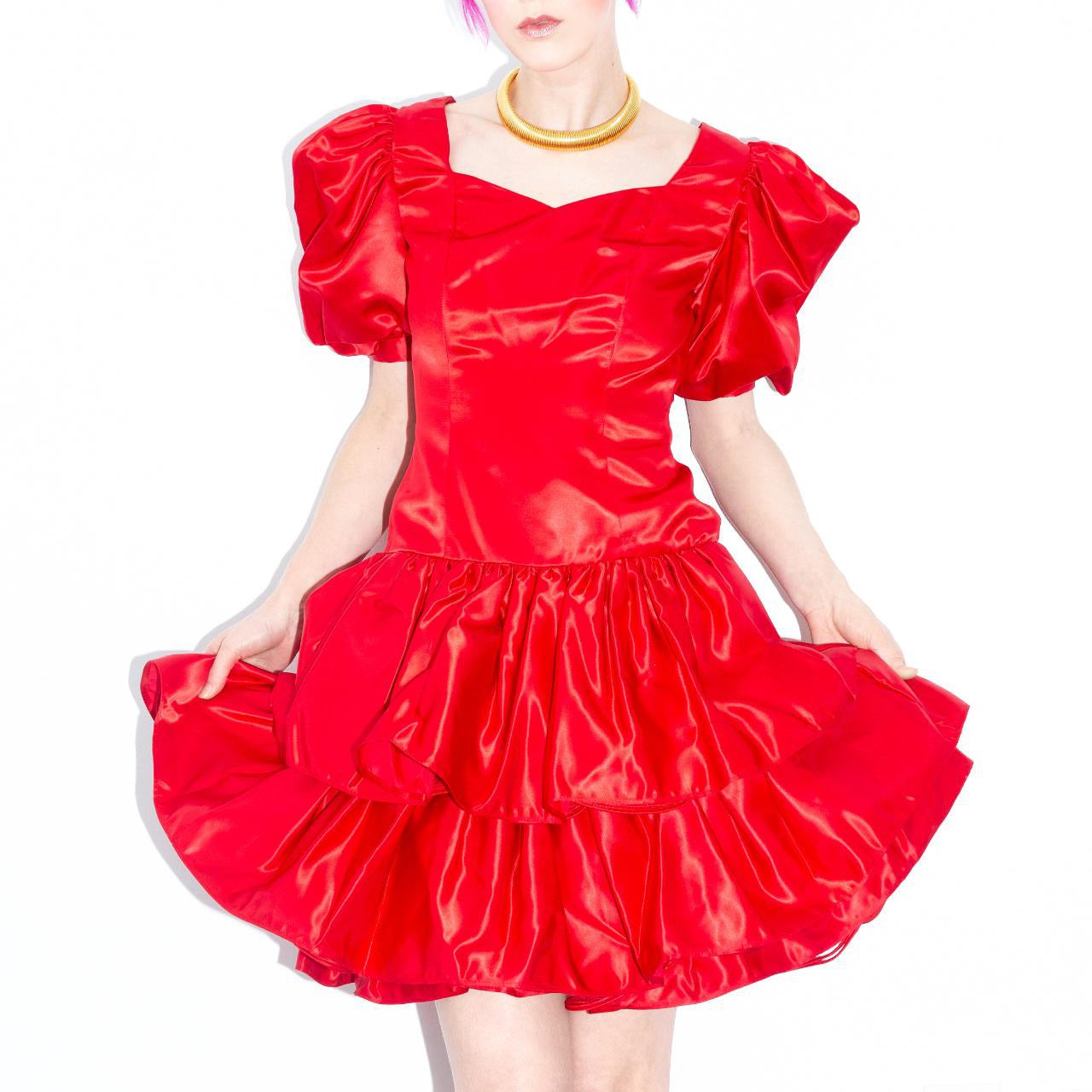 Vintage 90s Poison Candy Apple Red Tiered Ruffle Party Dress