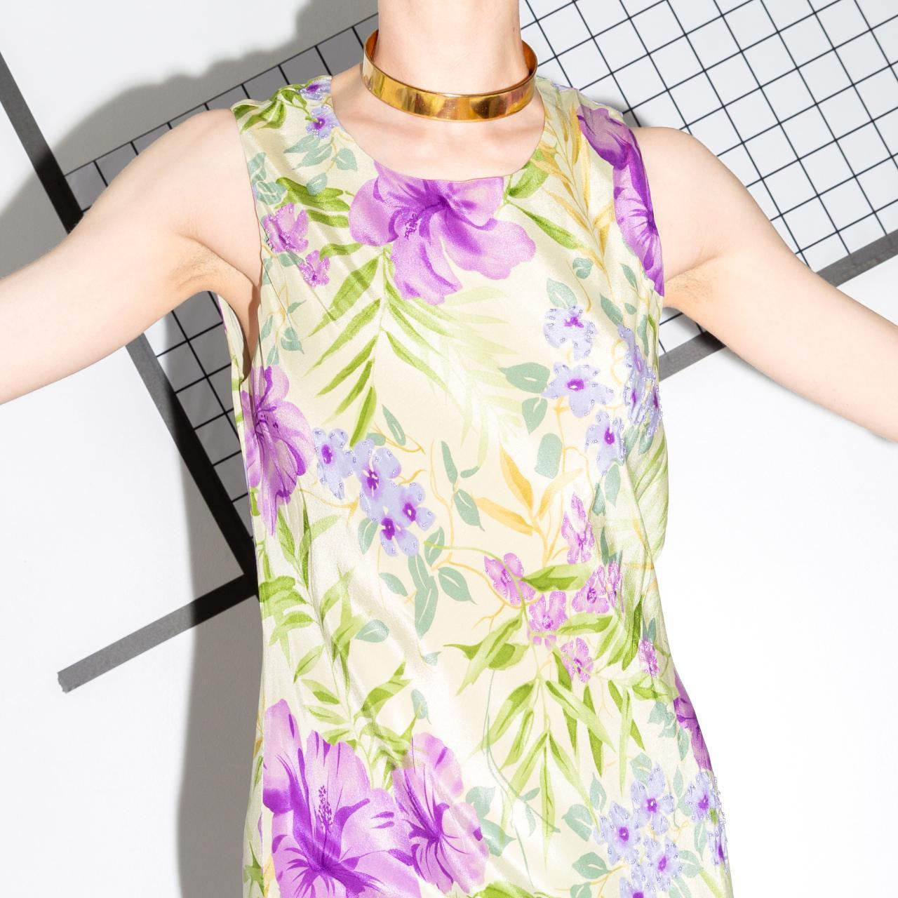 Vintage 90s Hawaiian Print Flutter Dress