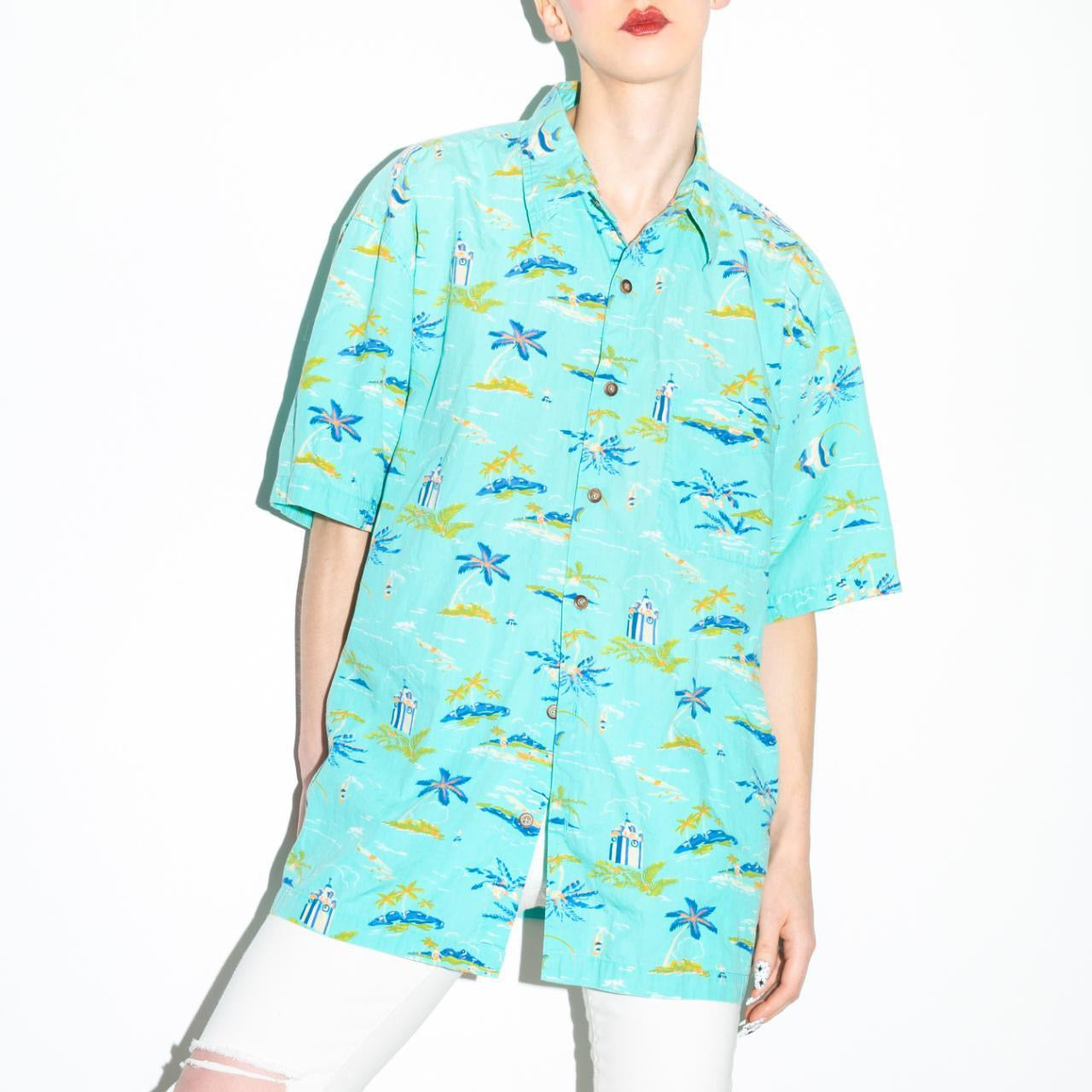 Y2K Teal Hawaiian Shirt