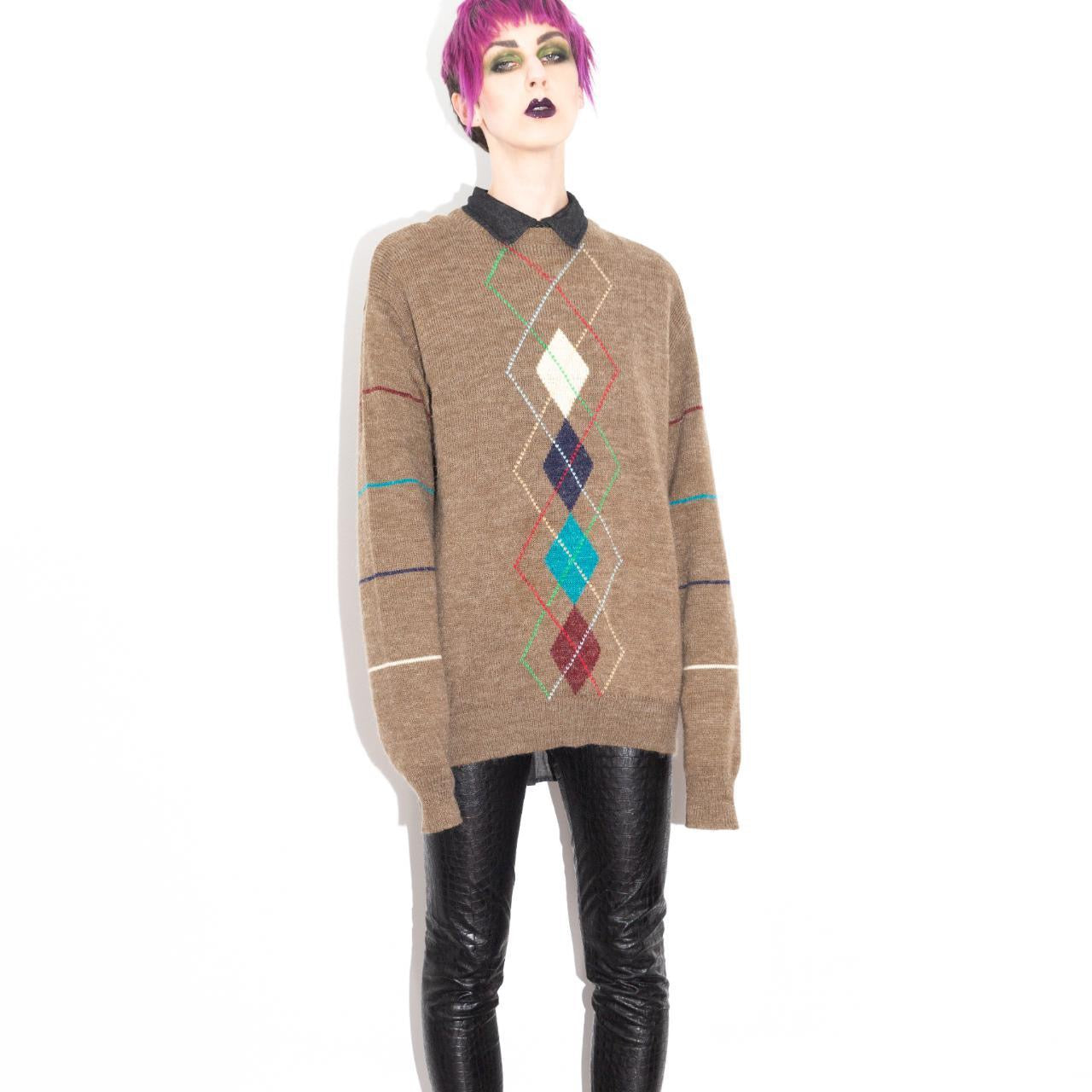 Vintage 80s Brown Argyle Sweater