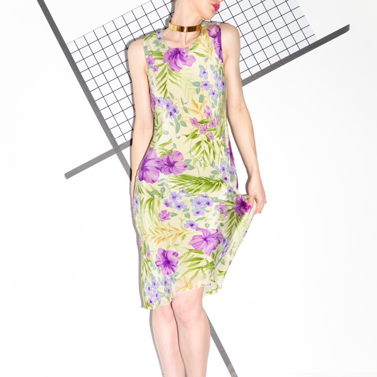 Vintage 90s Hawaiian Print Flutter Dress