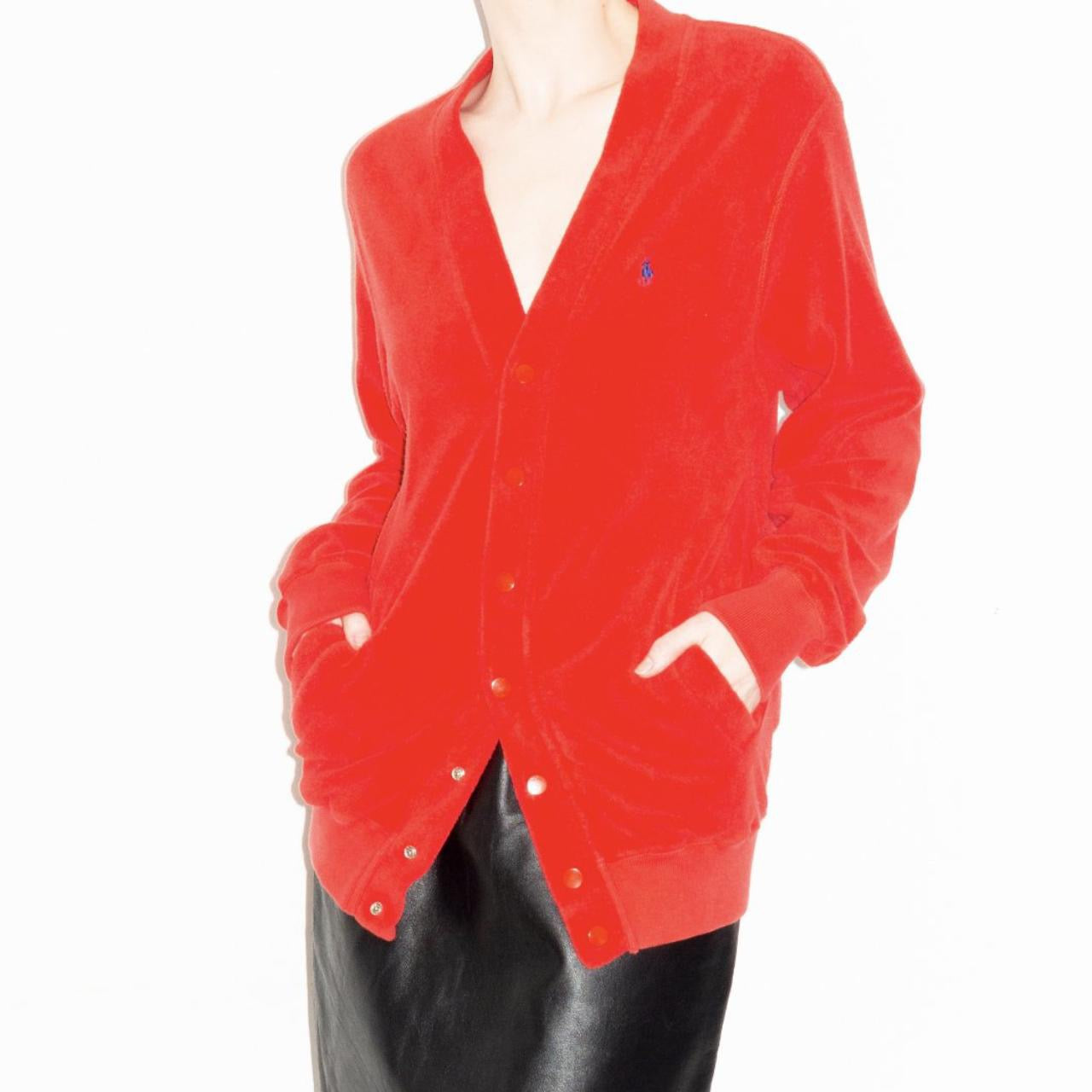 Vintage 80s Red Terrycloth Ralph Lauren Cardigan