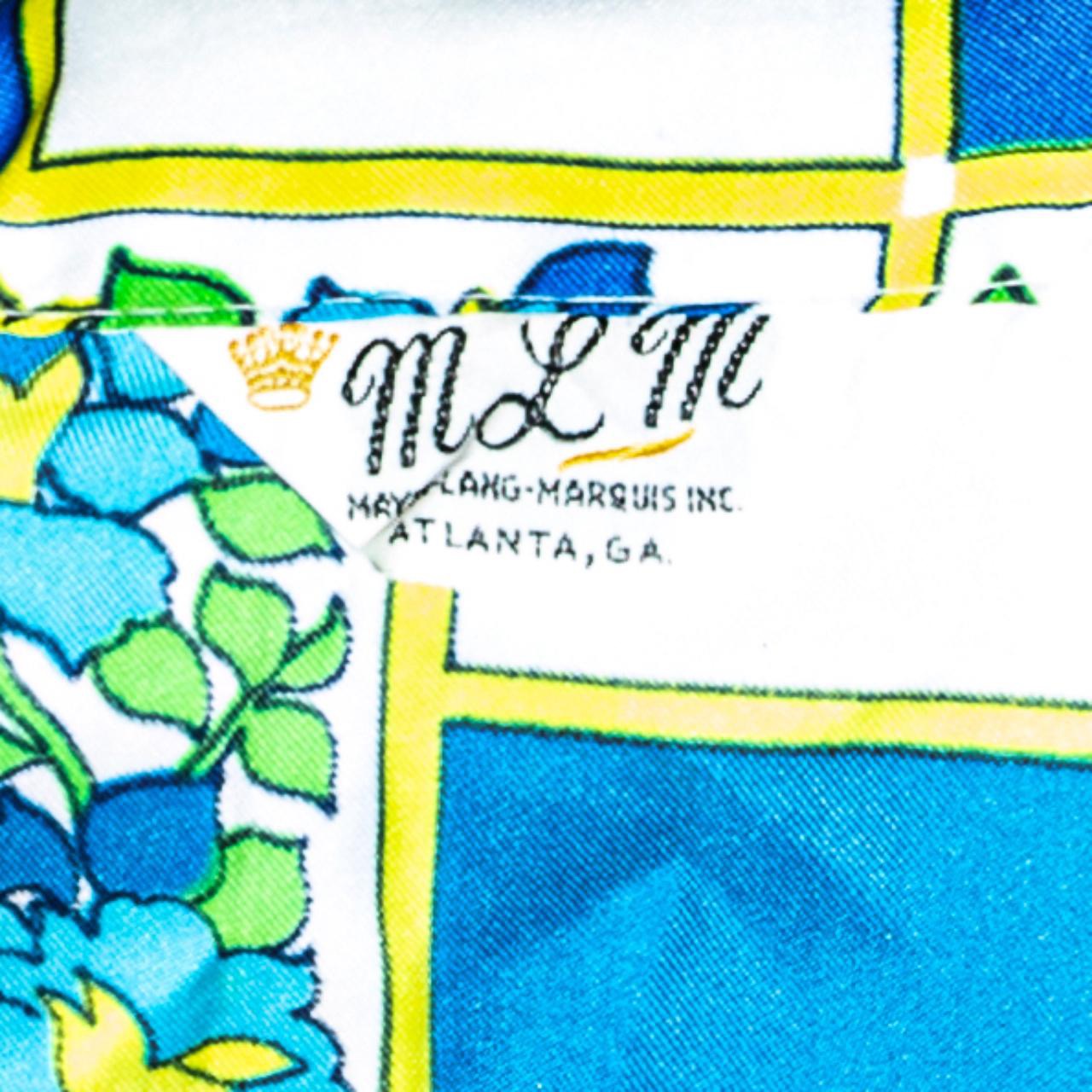 Vintage 60s Blue and Green Floral Grid Blouse