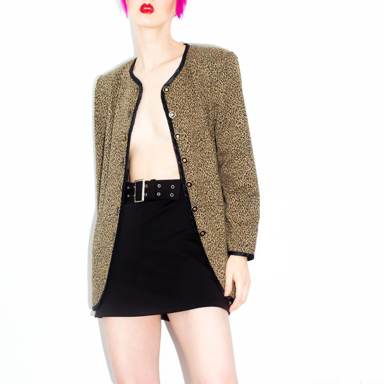 Vintage 80s Cheetah Print Knit Blazer