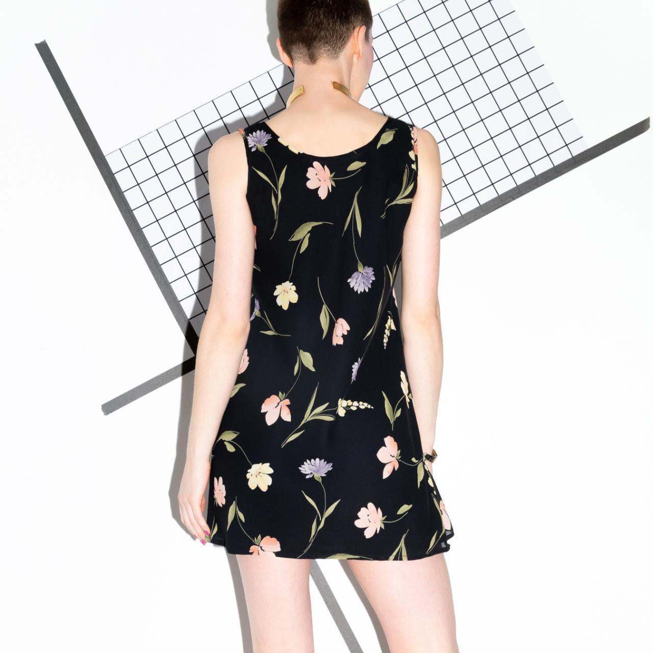 Vintage 90s Black and Pink Floral Dress