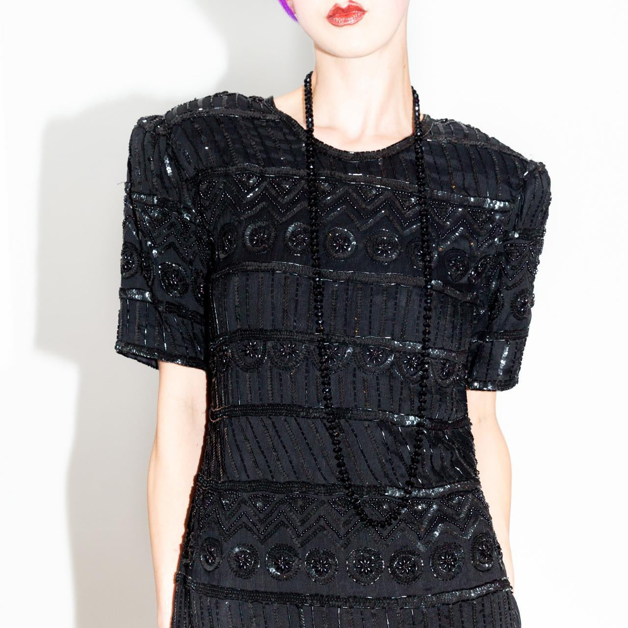 Vintage 80s Black Beaded Party Dress
