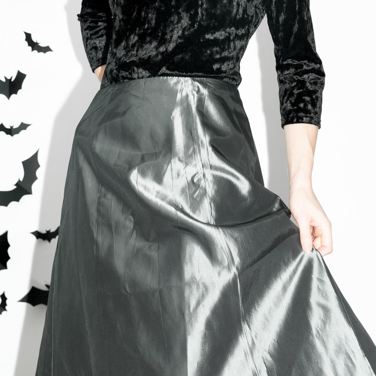 Vintage Futuristic Metallic Silver A-Line Skirt