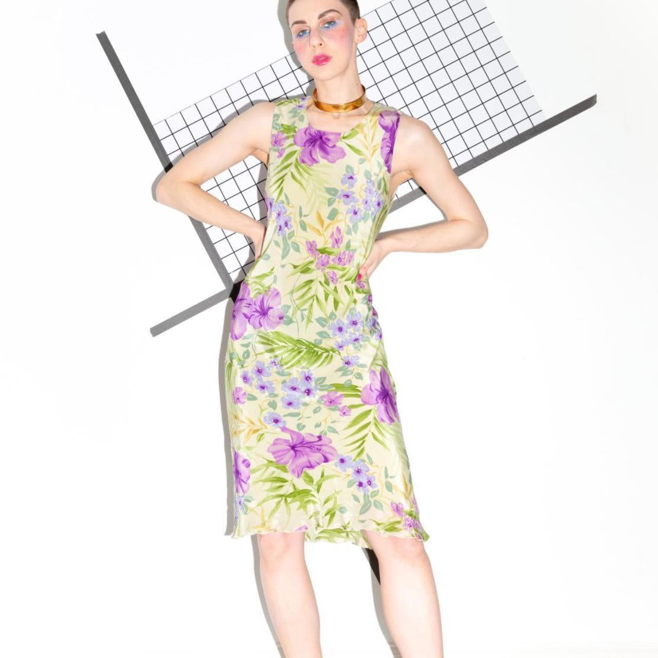 Vintage 90s Hawaiian Print Flutter Dress