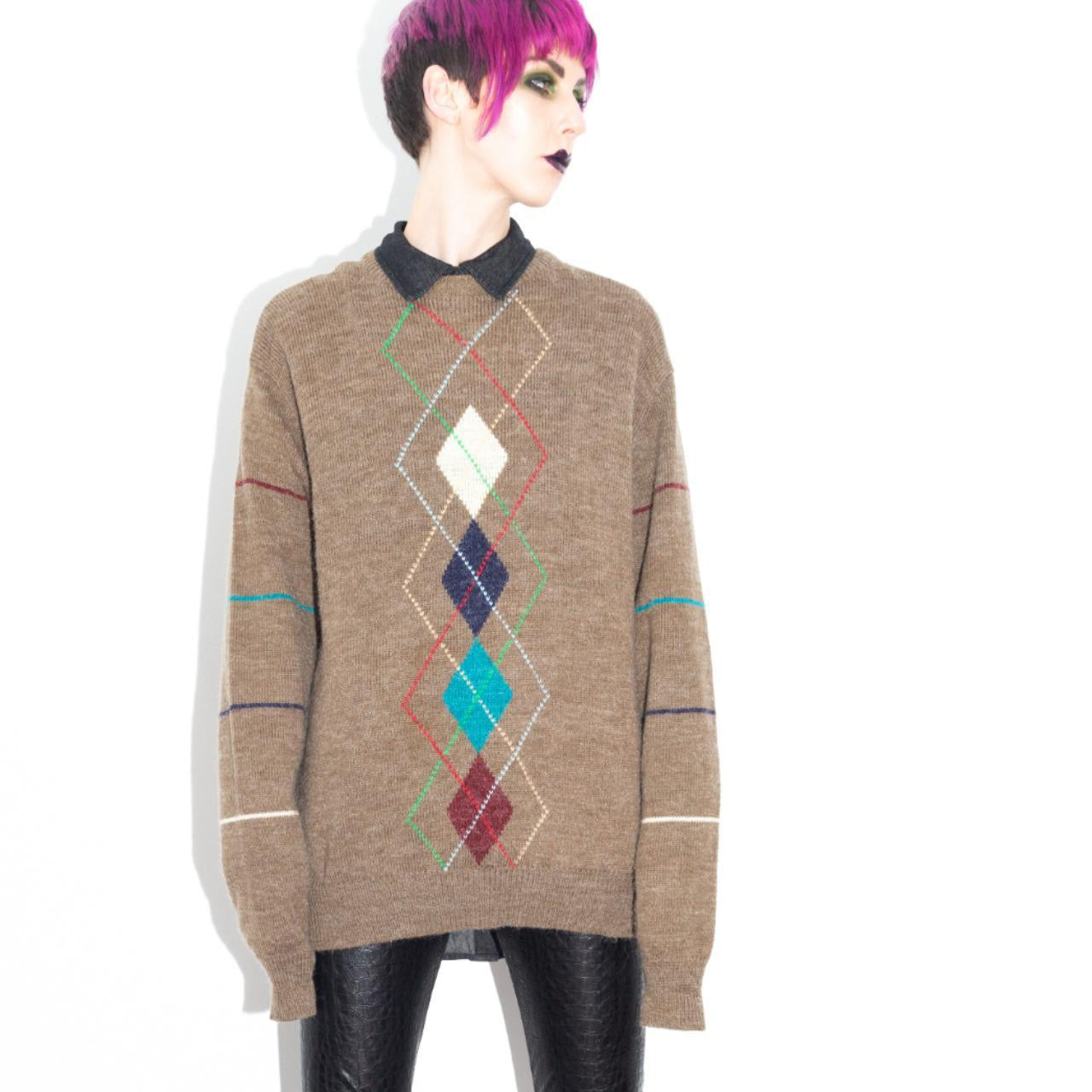 Vintage 80s Brown Argyle Sweater