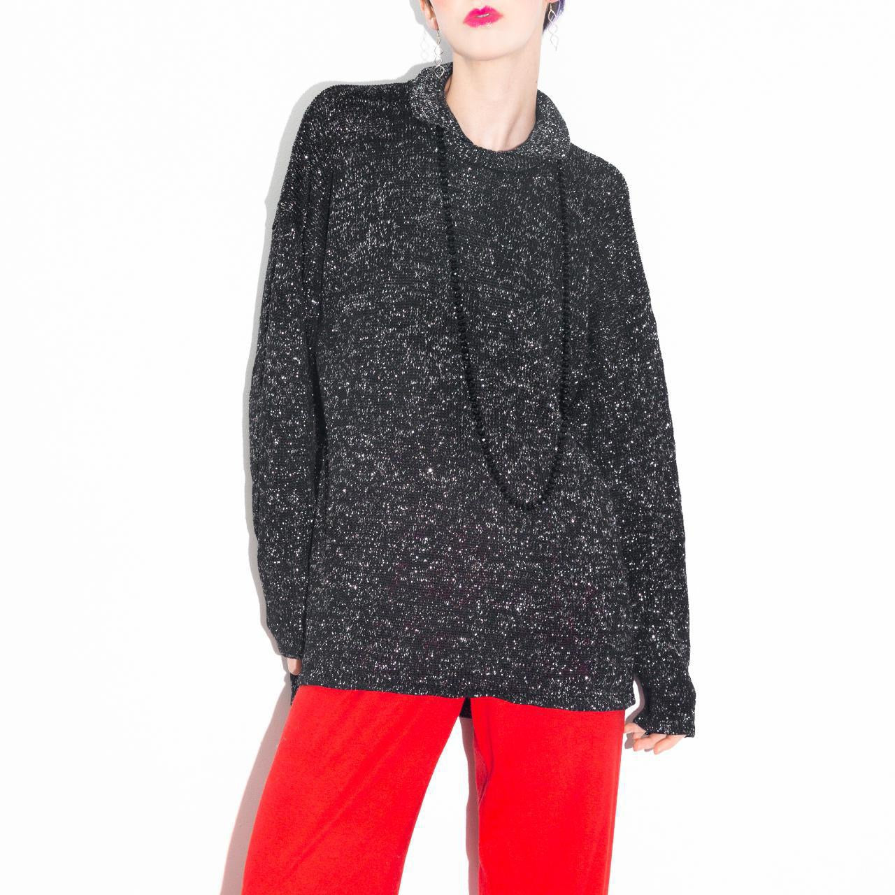 Vintage 80s Black and Metallic Silver Sweater