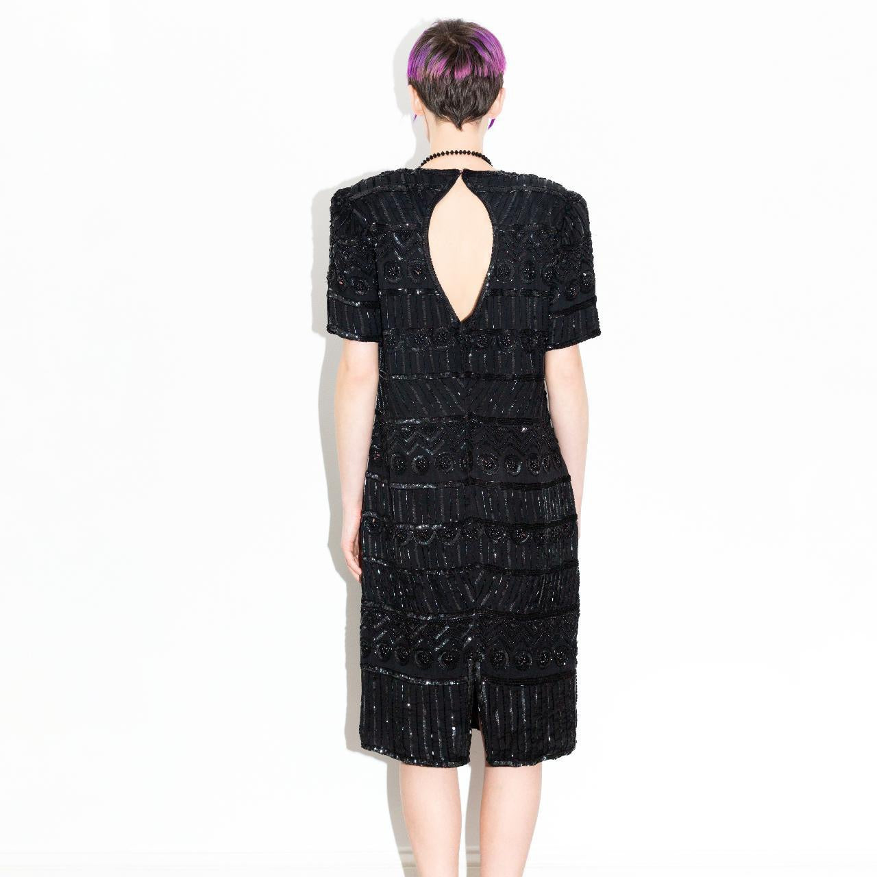 Vintage 80s Black Beaded Party Dress