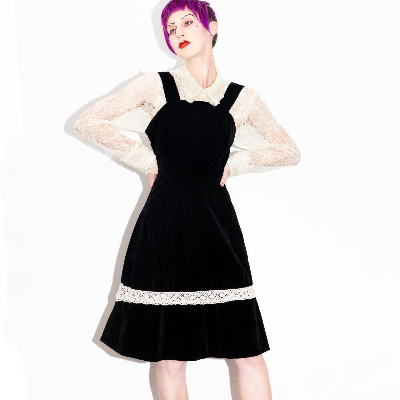 Vintage 70s Black Velvet Pinafore