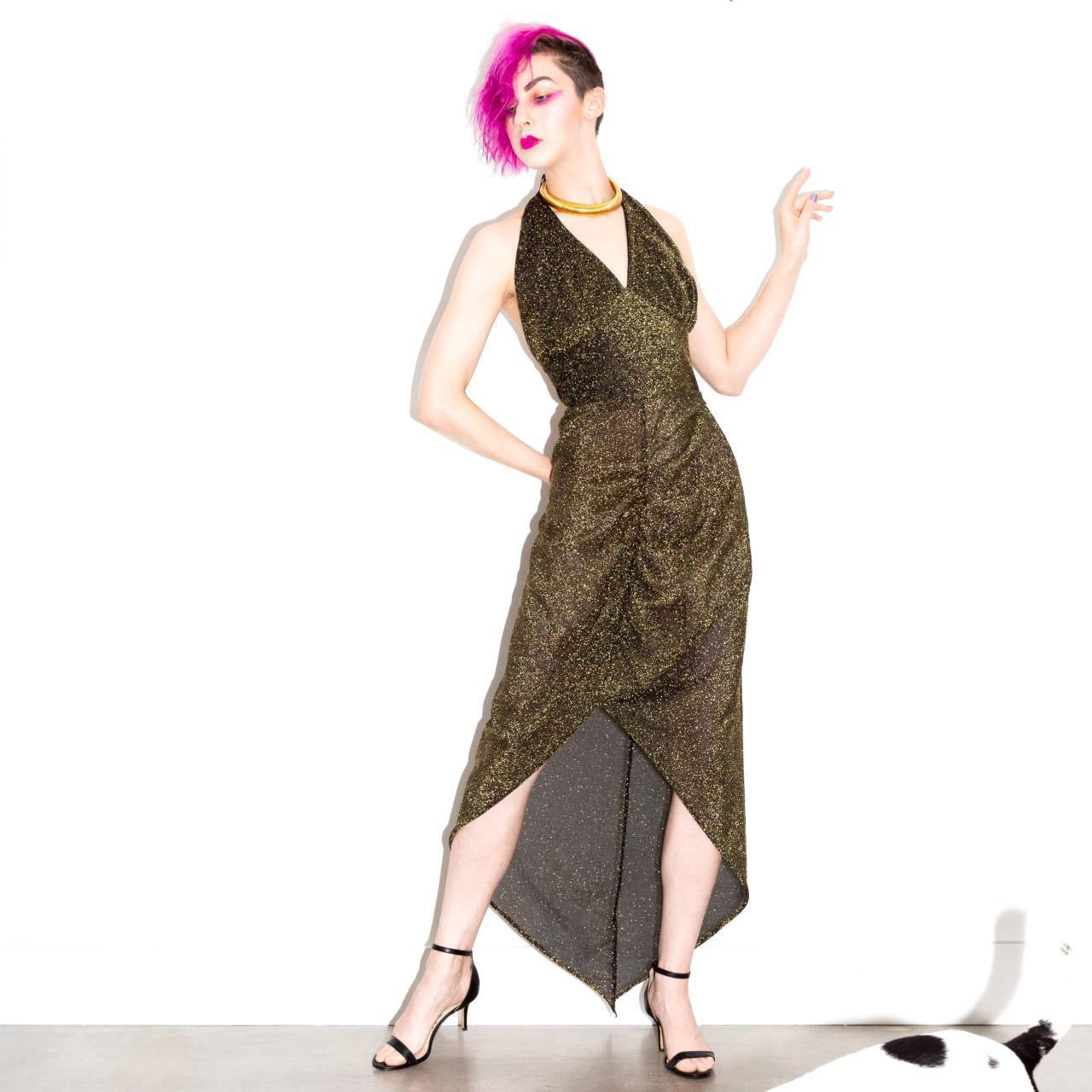 Vintage 70s Handmade Black and Gold Disco Party Dress Voyage de Lune Vintage 70s Handmade Black and Gold Disco Party Dress Voyage de Lune