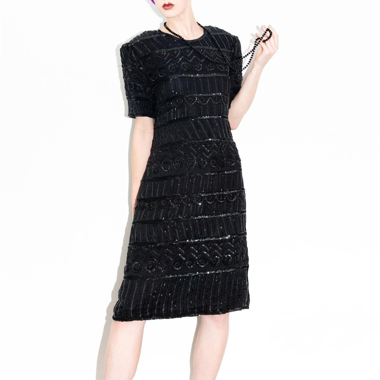 Vintage 80s Black Beaded Party Dress