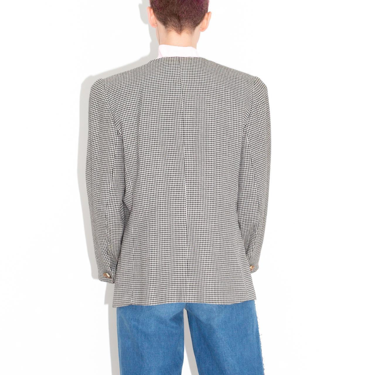 Vintage 80s black and white houndstooth blazer with gold spiral button