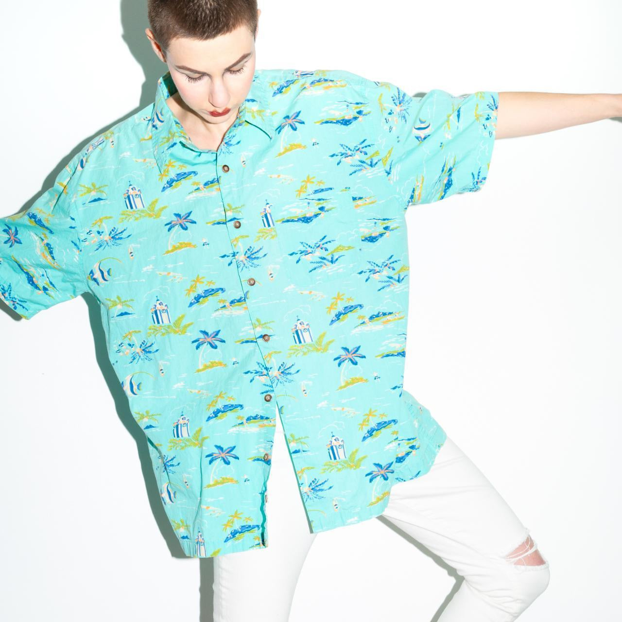 Y2K Teal Hawaiian Shirt