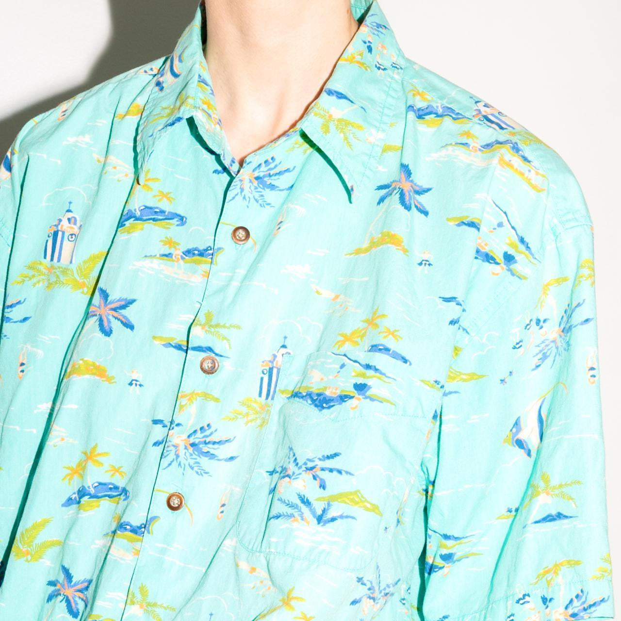 Y2K Teal Hawaiian Shirt