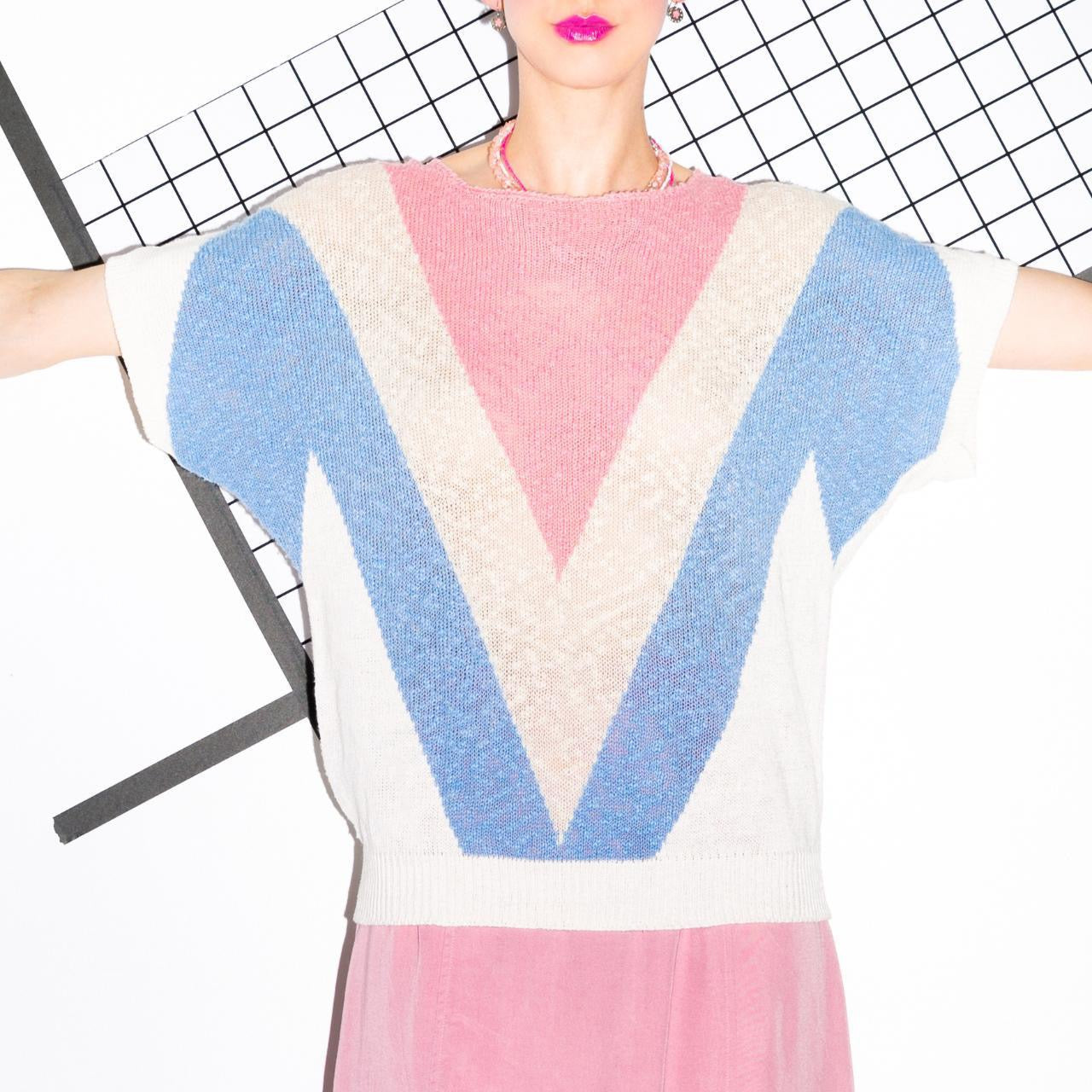 Vintage 70s Boucle Knit Pastel Top